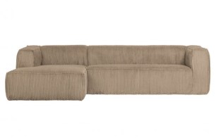 Bean Hoekbank Links Grove Ribstof Travertin