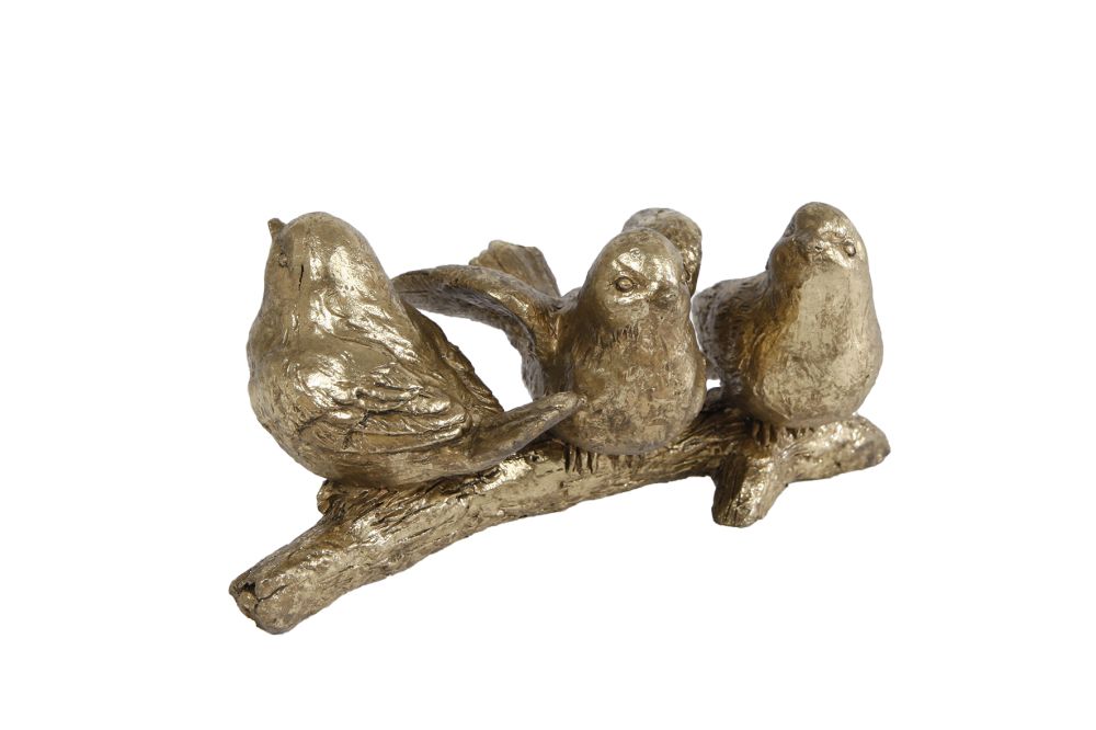 Sculptuur "Vogels op tak 3" S goud polystone