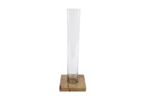 Vaas Tube L helder glas op houten voet 