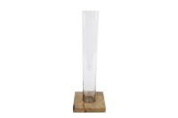 Vaas Tube L helder glas op houten voet 