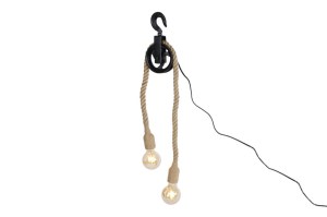 Hanglamp "Katrol" dubbele fitting zwart metaal 12x5x60cm