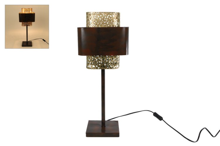 Tafellamp square bruin/goud metaal op poot