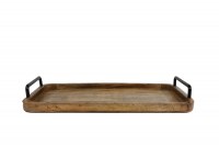 Dienblad handvat zwart metaal naturel hout 
