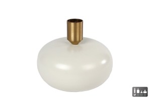 Kandelaar L bol creme/goud metaal
