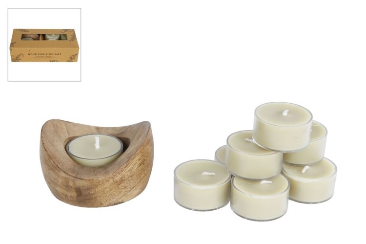 Geurtheelichtset "Wood Sage & Seasalt" l.groen hout 16x8x5cm