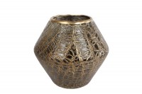 Windlicht craquele L goud/messing grijs glas