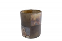 waxinehouder brons vakken S glas