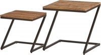 set van 2 tafels mangohout met metalen onderstel